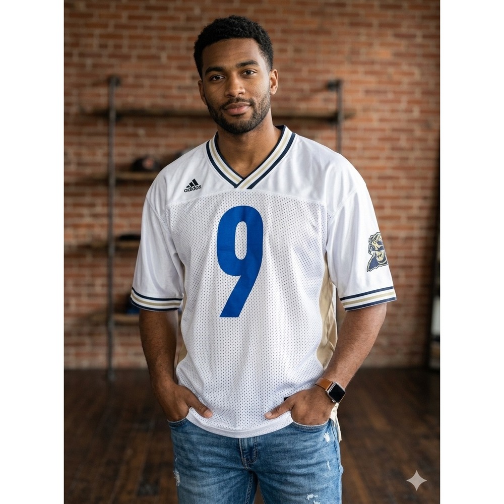 Adidas Forever Sport Mens Football Jersey White Gold Blue Number 9 Panther L